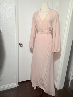 naked wardrobe sheer Blush Pink Wrap Maxi Dress with Self-Tie Waist - SEE VIDEO